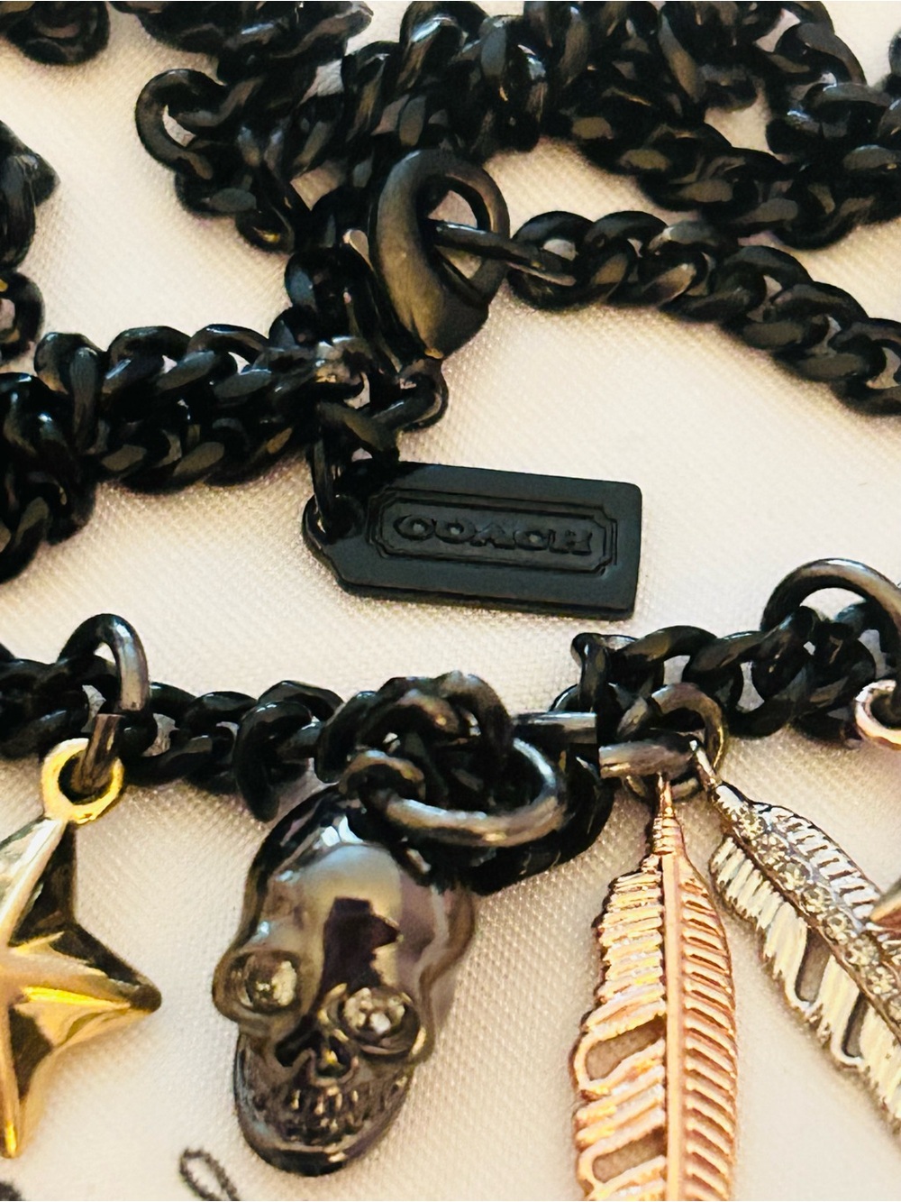 EXTREMELY RARE Coach Black Chain Necklace with Skull, Feather, Star Charms - Picture 11 of 16